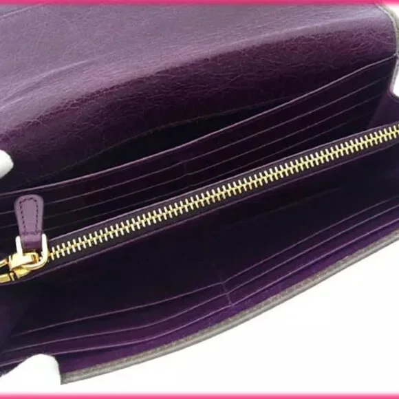 miumiu Wallet Purse Long Wallet Logo Grey Gold Woman Authentic Used